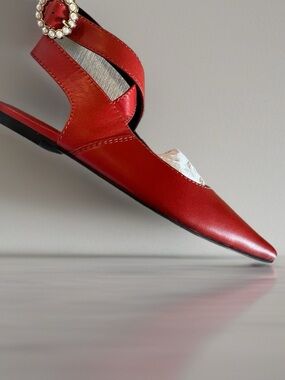 Free People Red Parisa Point Flat with Jeweled Buckle